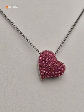 Swarovski Eros Rose Heart Pendant Necklace Swan Signed Pink Crystal 17"